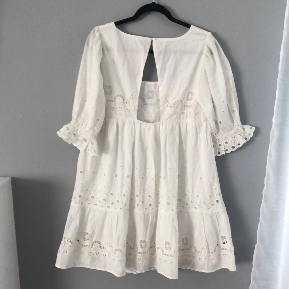 Anthropologie White Eyelet Puff-Sleeve Mini Dress - Picture 7 of 7